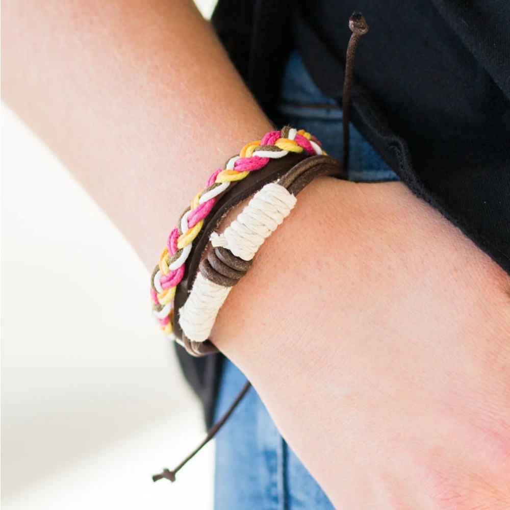 Paparazzi Pink and Brown Braided Bracelet Set